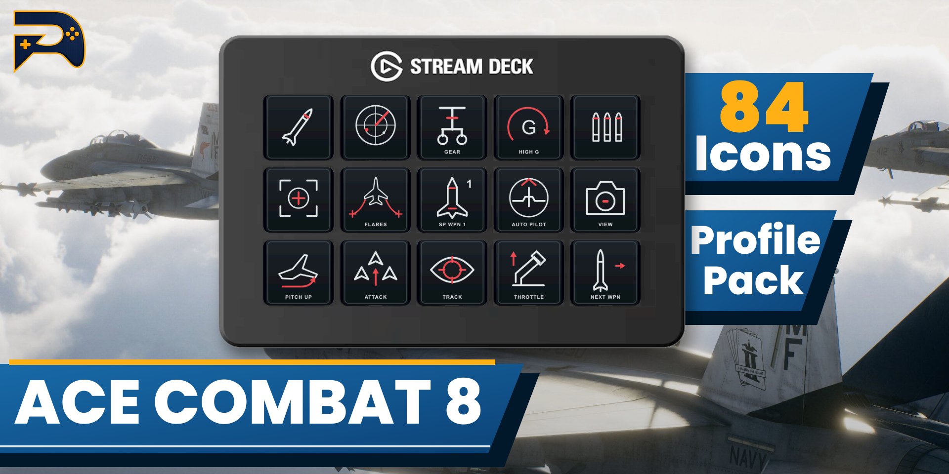 ACE COMBAT 8 cockpit bundle — 84 static and animated icons; 15-key and XL profiles included.