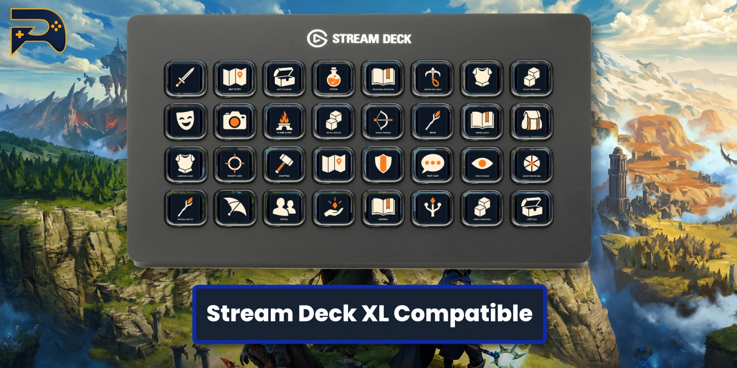 Enshrouded XL artwork showcase; both 15-key and 32-key layouts are included.