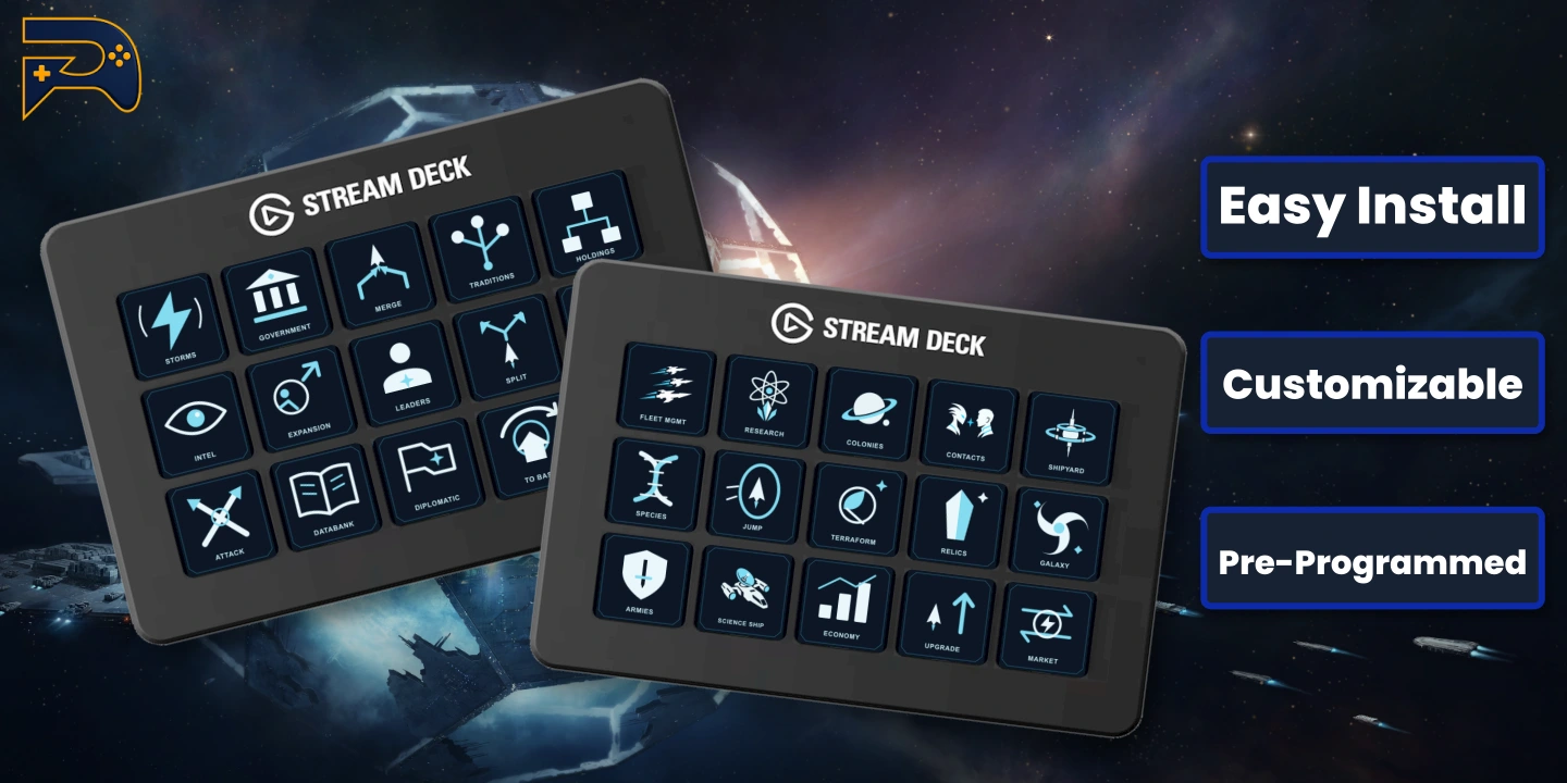 Two Stellaris 15-key icon selections — customizable artwork and preconfigured controls.