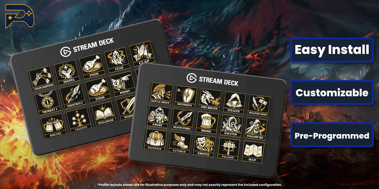 Retail and Classic Era / Hardcore profiles for your selected deck size, with 260 static designs, 260 animated versions and customizable class and emote artwork.