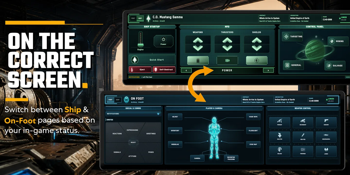 The widget switching between Ship and On-Foot pages automatically, based on what you are doing in game